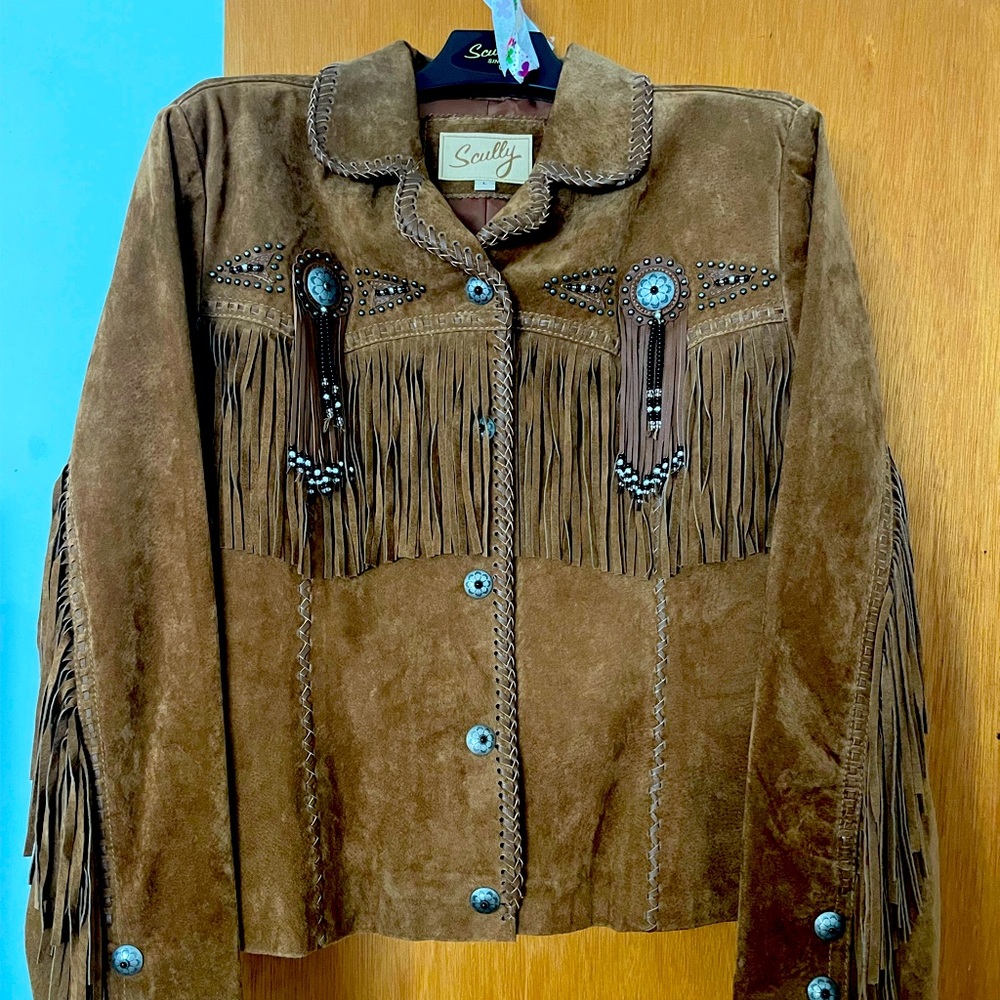 Scully leather beaded fringe jacket